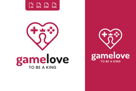 Game Love Heart with Game Stick Logo: Graphics for Logos