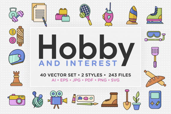 Hobby Interest Vector Icon Set: Graphics & Icons